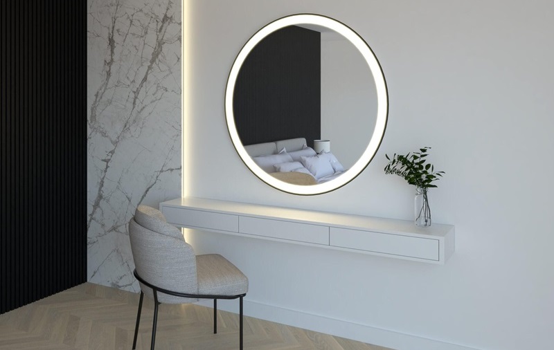 mirror with led strip light on wall