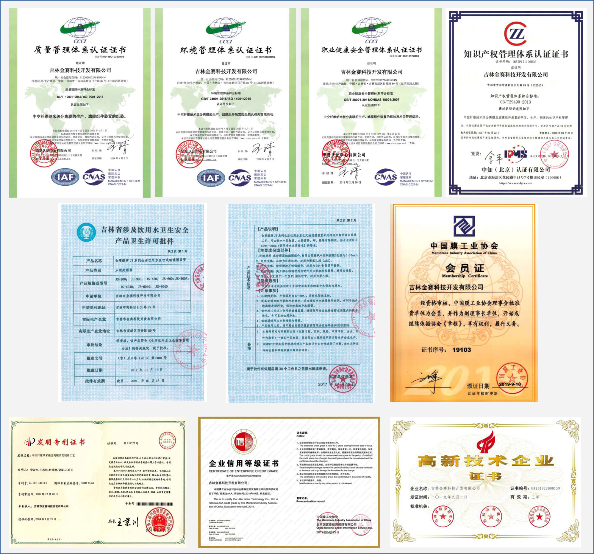 Jinsai Hollow NF Membrane certification-ROCK-HNF TECH. LTD.