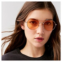 2021 High-End Exquisite Double Bridge Round Unisex Flat Top UV400 Sunglasses Sun Glasses
