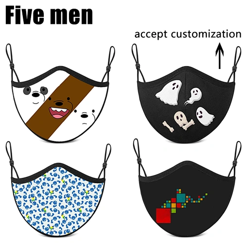 Five men reusable washable silver ion party cloth face cover for children