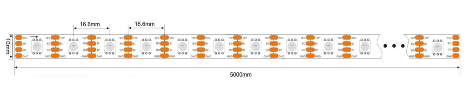 60LEDs WS2815 Addressable led strip Dimensions  