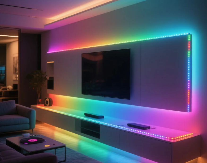 led strip behind TV,