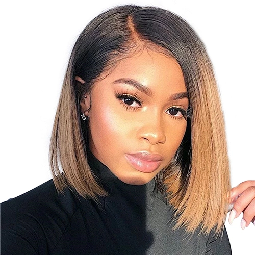 Hot Beauty Hair 13x6 Lace 1b/brown Brazilian Straight Short Bob Wigs Human Hair Lace Frontal Closure Wigs