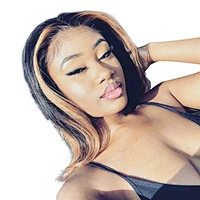 Hot Beauty  6x13 Blonde Highlight Fringe Curly Tips Short Wigs Lace Front Wig Human Hair Wigs For Black Women