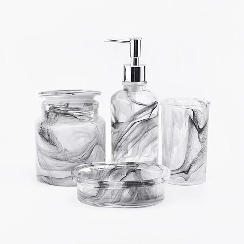 overlay glass bath accessories sets white and black glass bottle soap dish tumbler