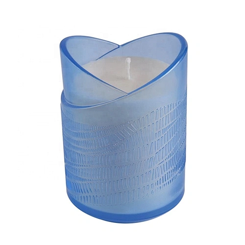 Wholesales heart shape matte blue glass candle jar