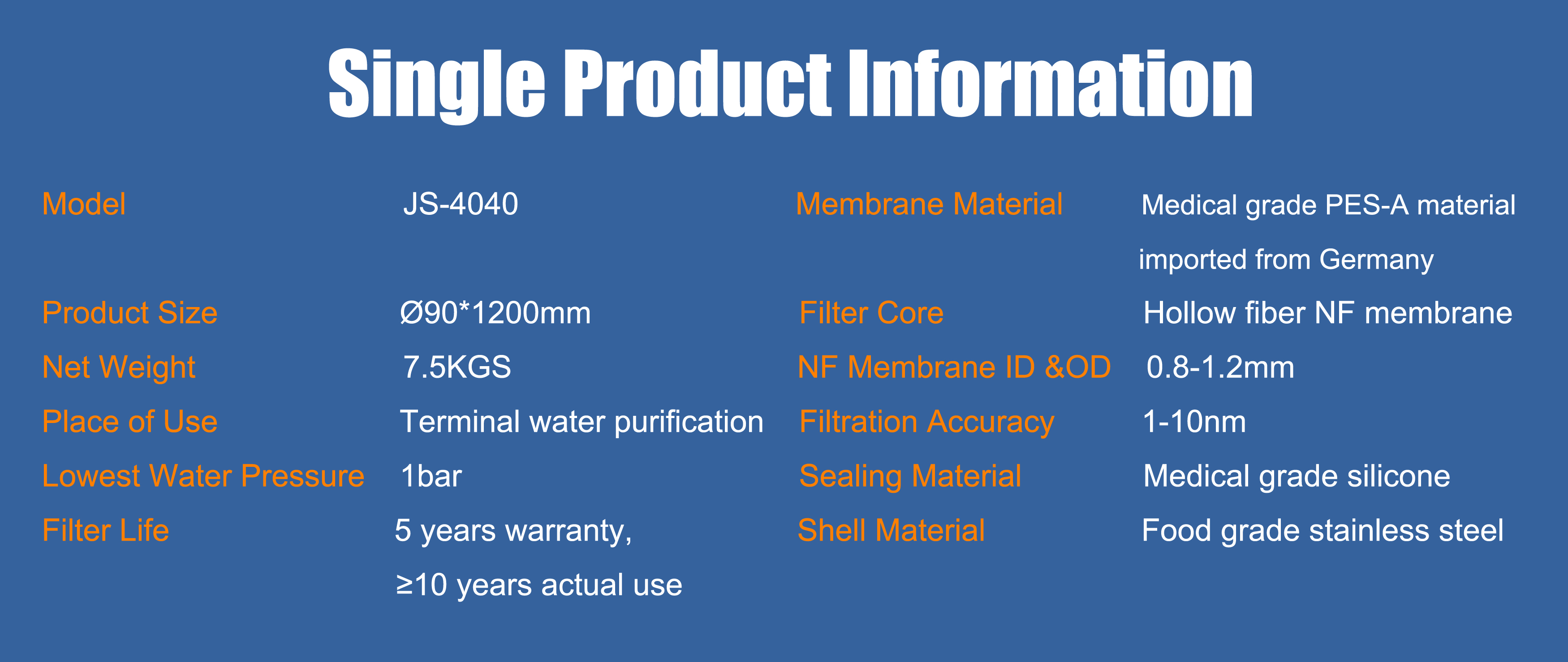 hollow nf membrane, water purifier, non ro non uf hollow nf membrane, js4040 complete system, water treatment