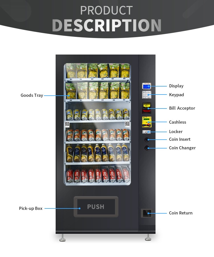 La descrizione del prodotto del nostro distributore automatico della tastiera per la vendita di snack popcorn nei centri commerciali e cinematografici