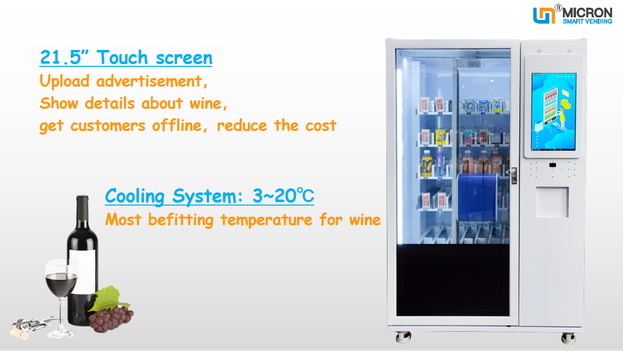 Wine champagne vending machine, e-wallet vending machine, touch screen vending machine