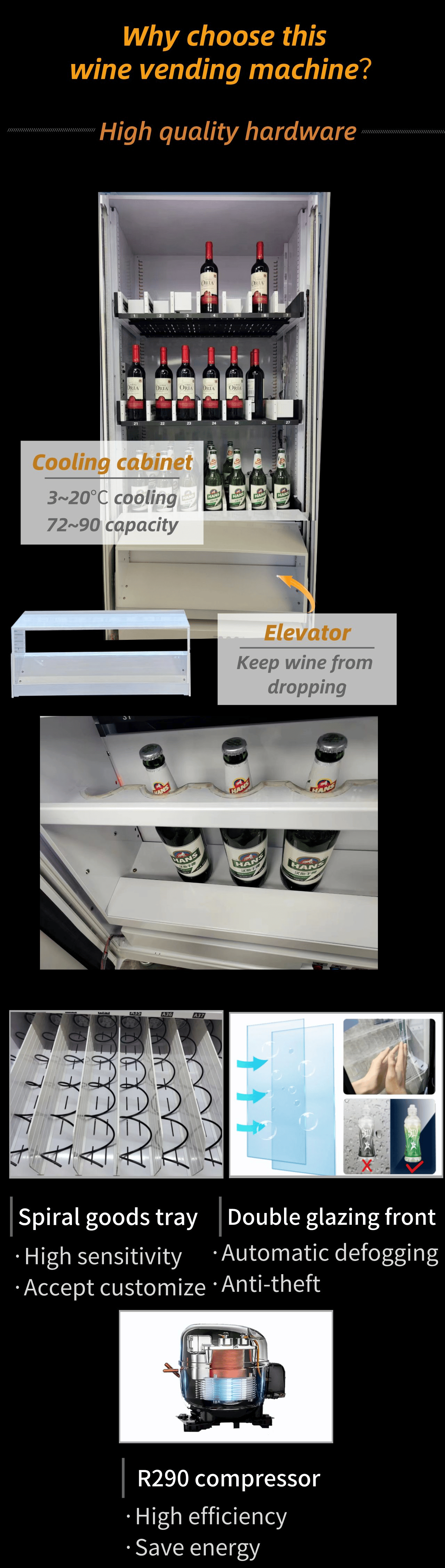 Micron smart wine vending machine for selling glass bottle drink, beer and champagne