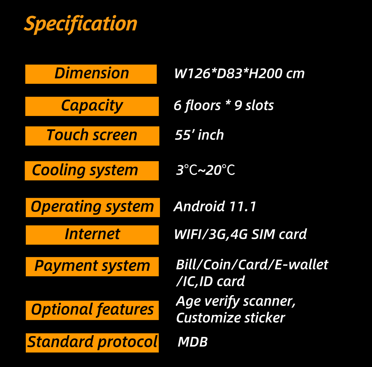 Micron E-cigarette vending machine with big touch screen, and it can hold 800~1000 vapes, 55 inch touch screen can upload advertisements and pictures