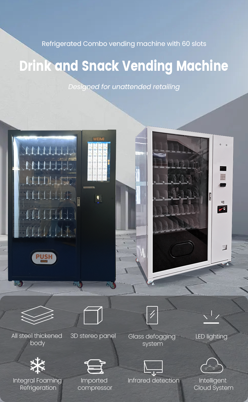 snack drink vending machine offer customer better shopping experience, 21.5 inch touch screen support shopping cart and discount.