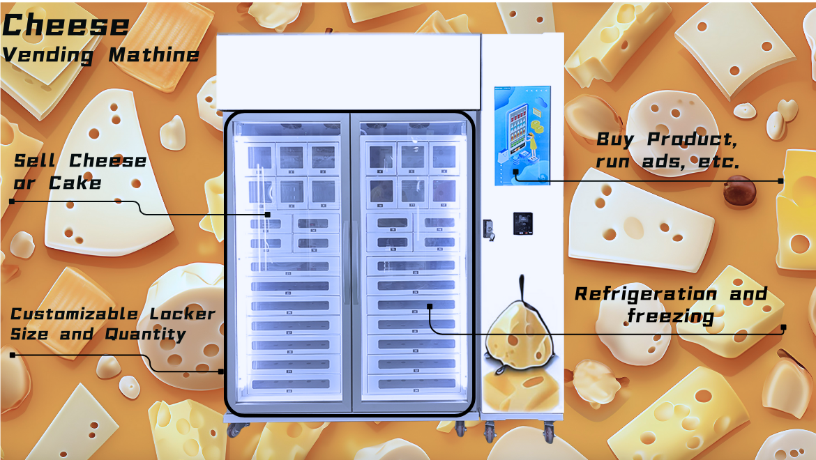Basic functions of cheese vending machine. our machine's locker size can be customized. and it's available for selling a wide range of products