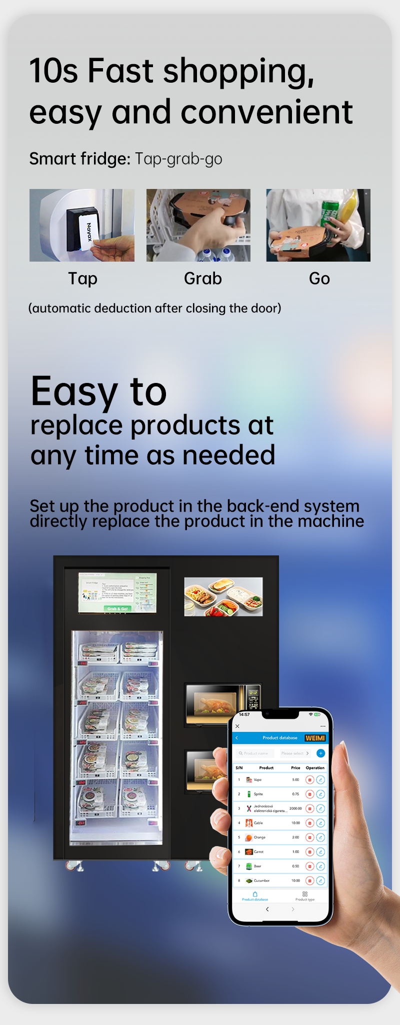 10s fast shopping experience, smart fridge vending machine