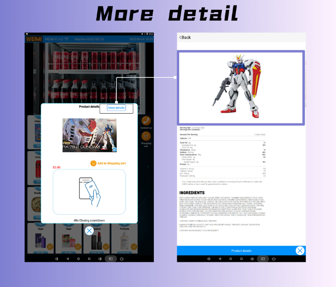 Le distributeur automatique de modèles Gundam prend en charge la vérification des détails du produit