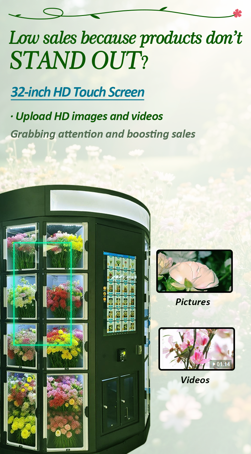 24/7 Automatic Outdoor Fresh Cut Flower Vending Machine With 32-inch HD touch screen