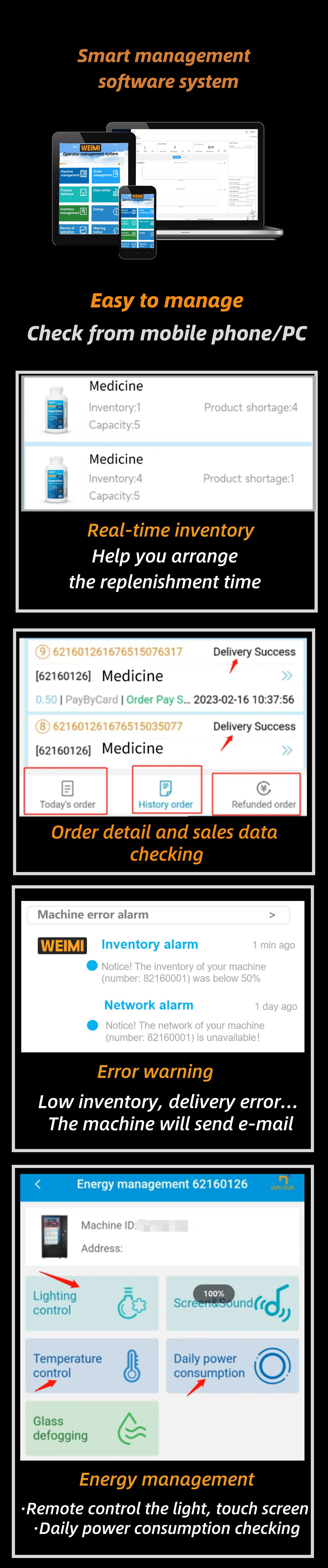 our medicine vending machine has smart management software system to help you manage the machine easily