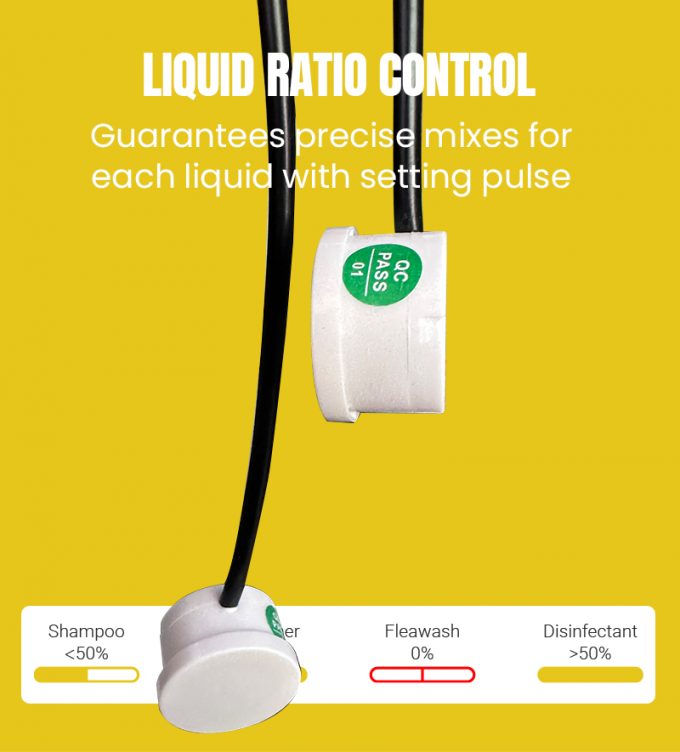 This dog wash machine has liquid ratio control
