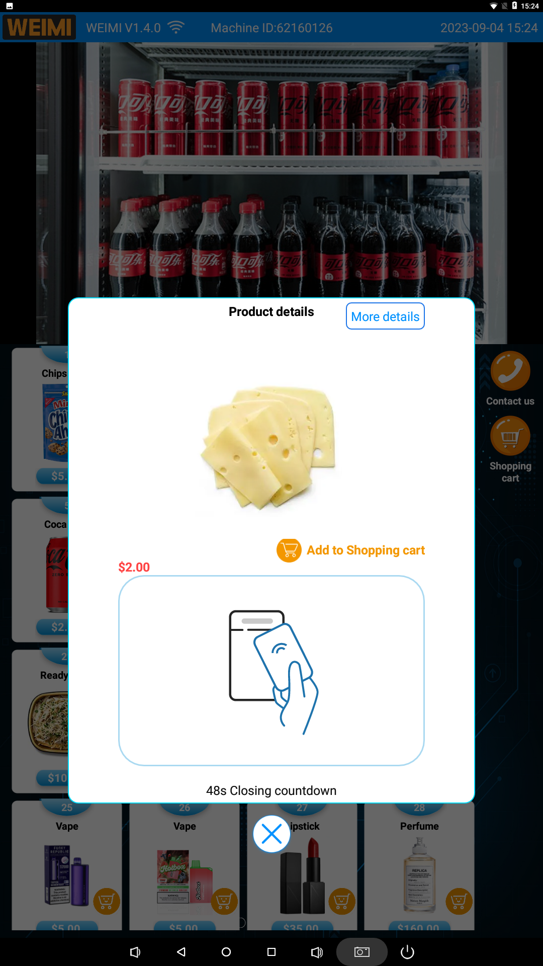 Add to cart and purchase demo for cheese vending machine