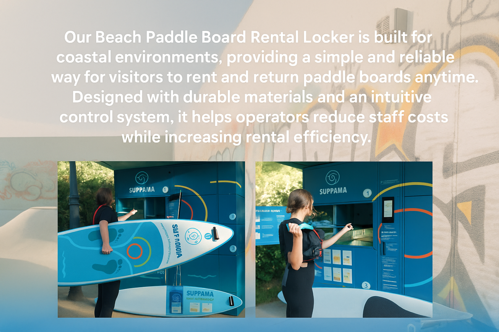 Our beach paddle board rental locker is built for coastal environments.