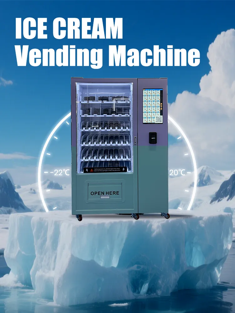 Weimi ice cream vending machine with 22 inch touchscreen and elevator.