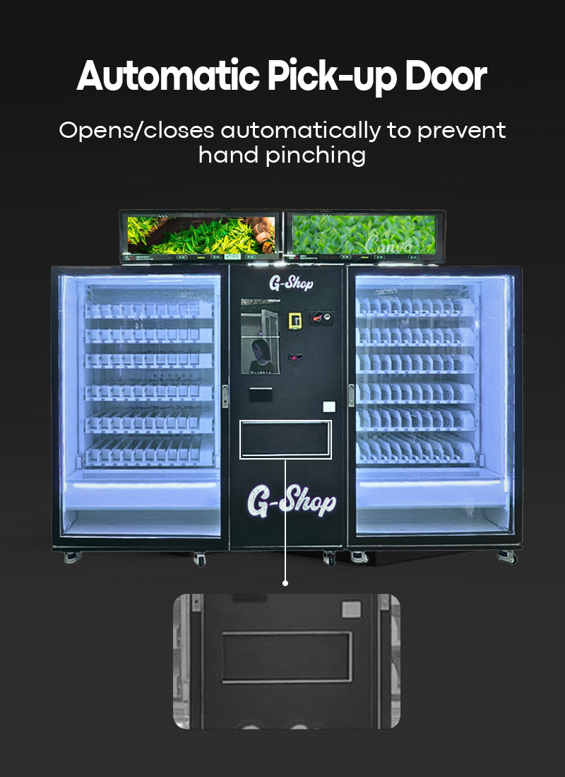 Tea vending machine automatic pick up door