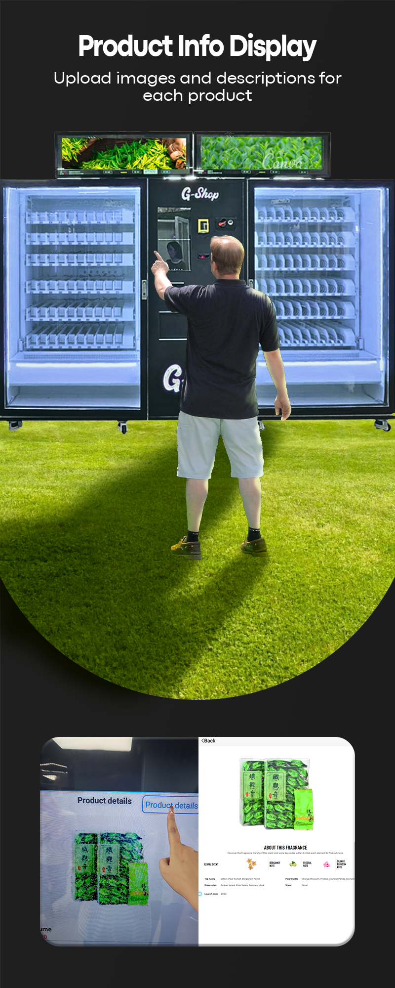 Tea vending machine product info display