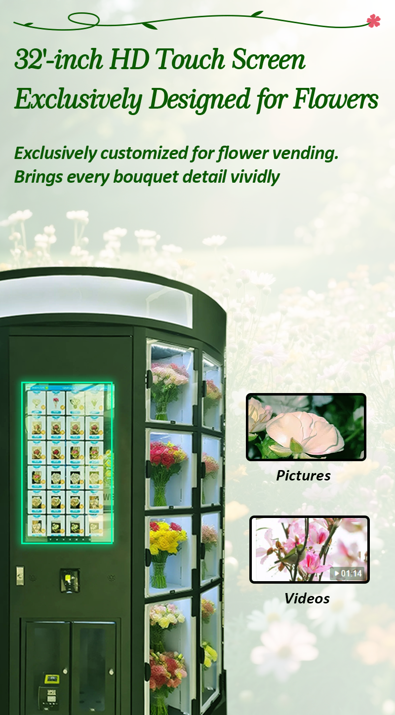 24/7 Automatic Outdoor Fresh Cut Flower Vending Machine With 32-inch HD touch screen