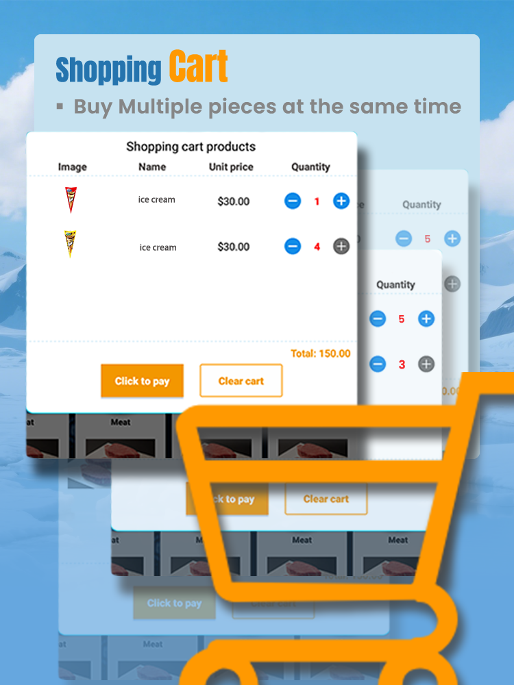 Weimi vending machine for ice cream. Our machines supports adding multiple items at once to the shopping cart