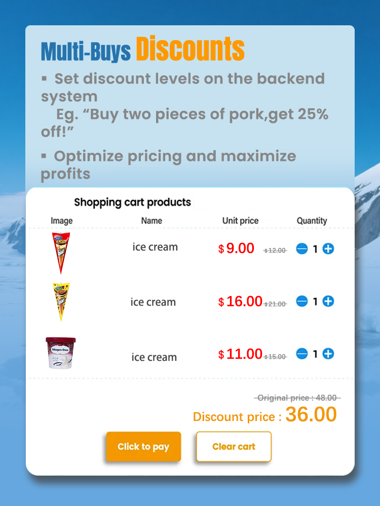 Weimi ice vending machine for selling ice cream with multi-buys discounts to encourage more purchases