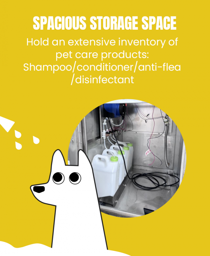 There are 4 cans in the dog wash machine to place different liquid