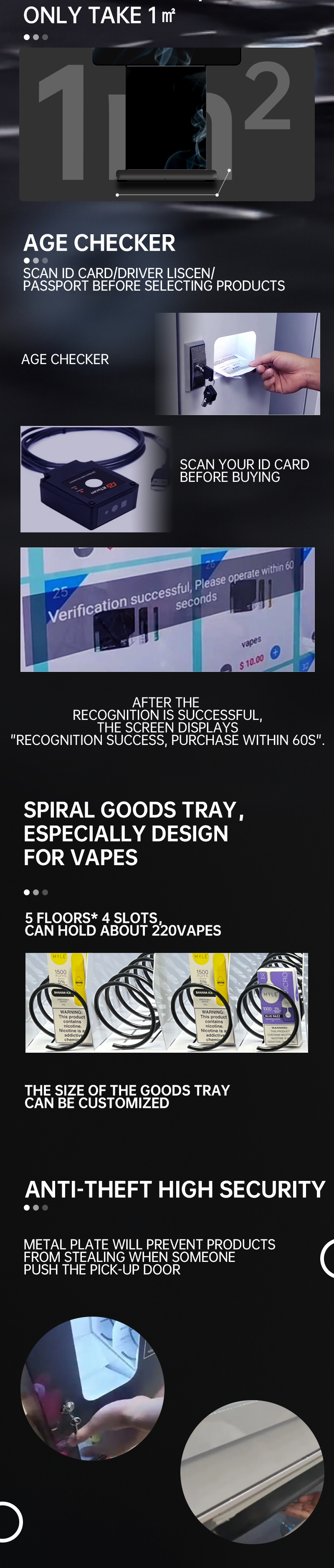 standing type vape vending machine with age verify payment