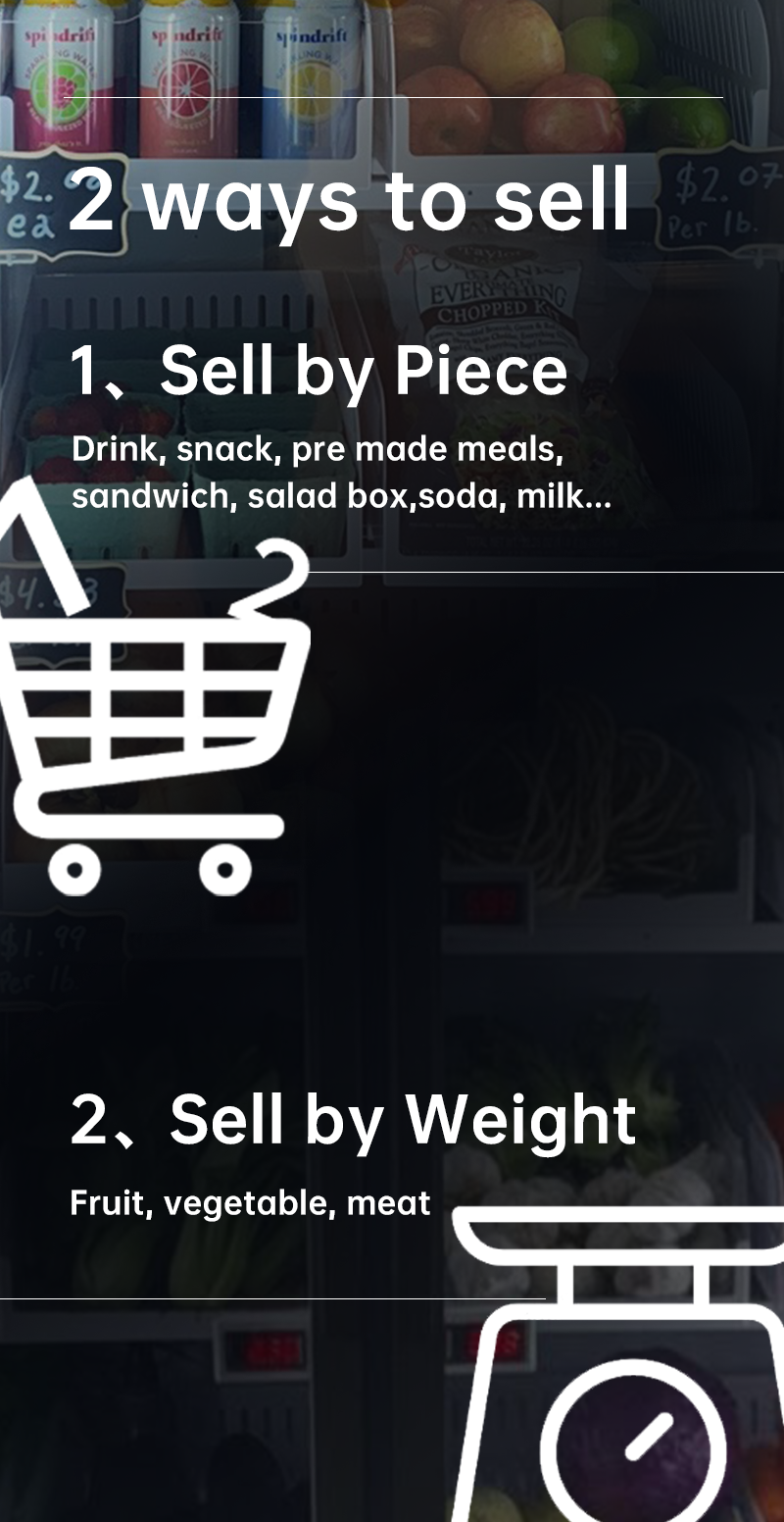 micron smart fridge vending machine has 2 ways to sell products. The machine can sell drink snack pre made meals farm product egg fruit meat,