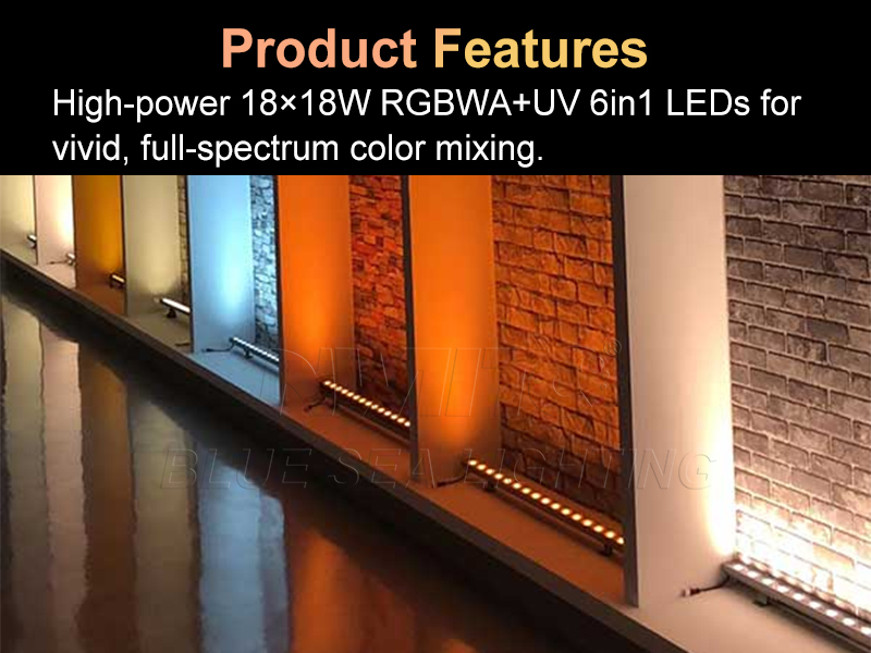 18pcs 18W RGBWA UV6in1 LED Wall Washer Light Pixel Control - BLUE SEA