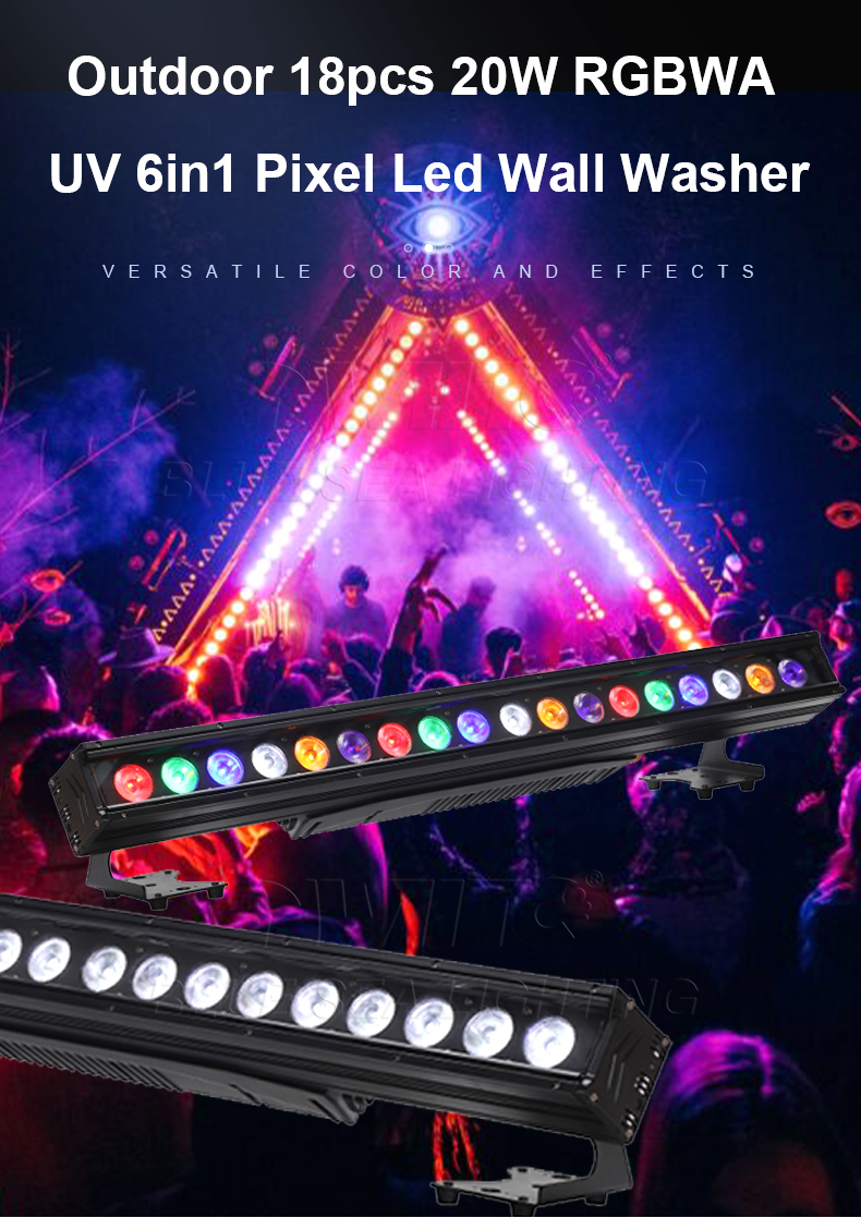 Outdoor 18pcs 20W RGBWAUV 6in1 Pixel Led Wall Washer-BLUESEA
