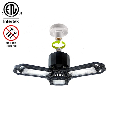 ETL LISTED 6000 Lumens LED Garage Light Deformable E26 base socket led light with 3 adjustable panels 60W