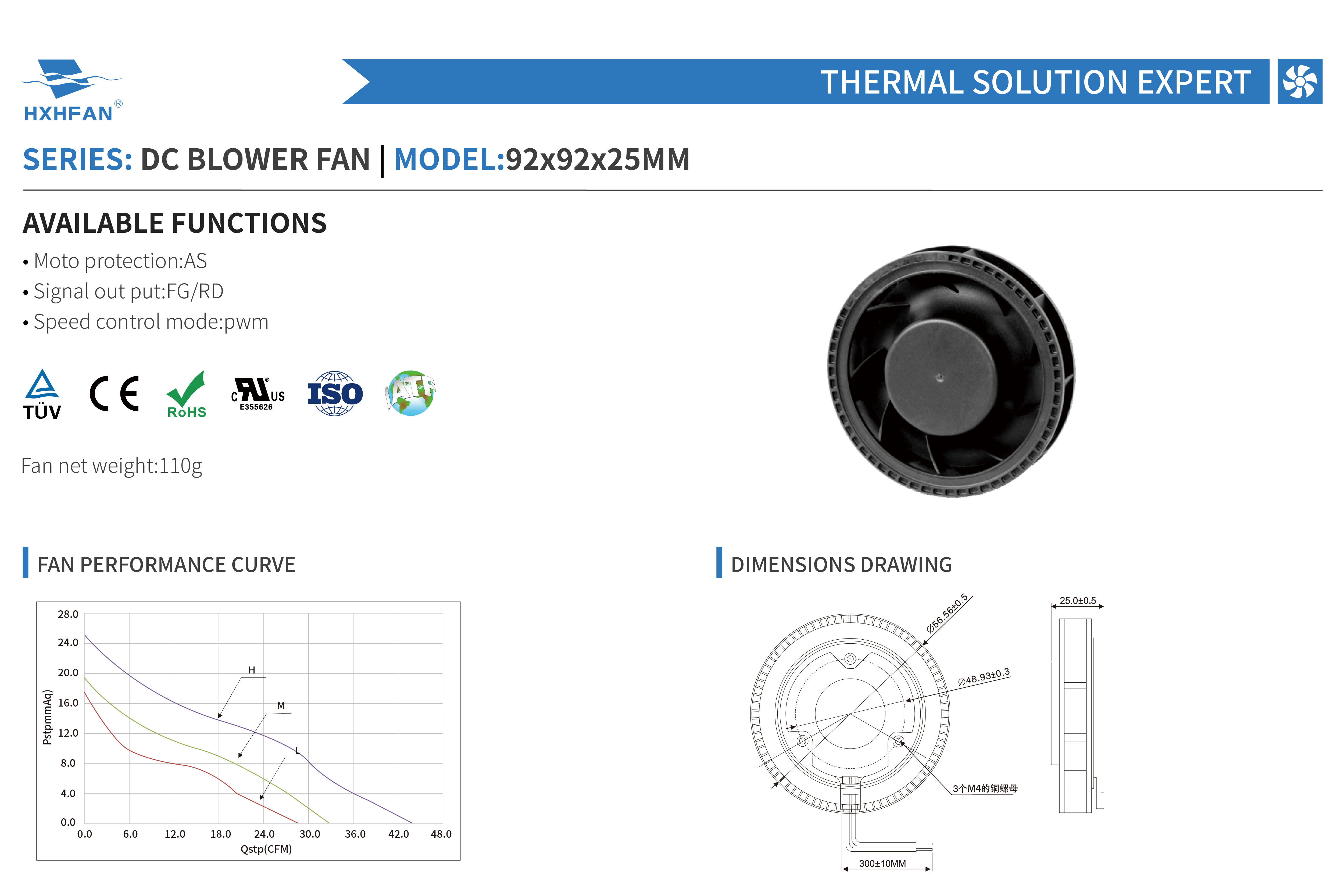 DC blower 92x92x25mm