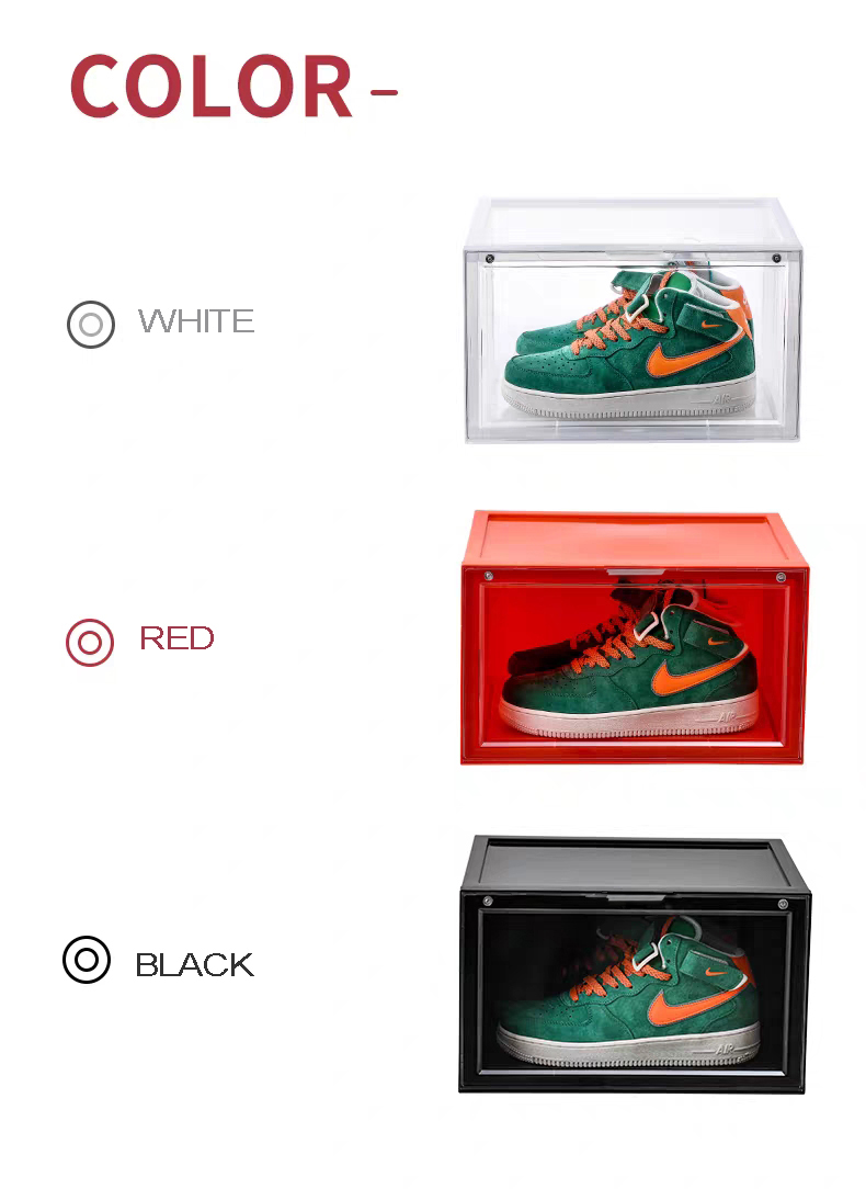 Plastic magnetic side open shoe box stackable for sneaker display