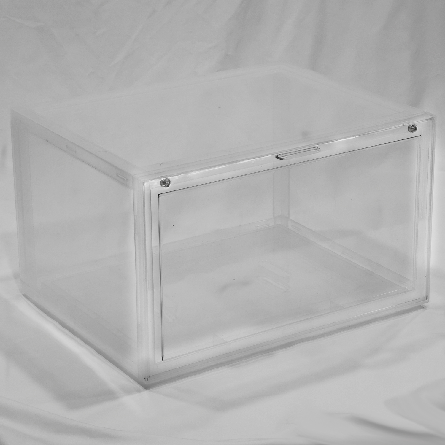 Plastic magnetic side open shoe box stackable for sneaker display