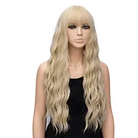 Longzhao High Temperature Fiber Natural Wave Long Wigs Kinky Curly Mix Light Brown Long Wavy Cosplay Wigs with Bangs