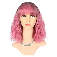 Longzhao Wholesale Synthetic Ombre Pink Heat Resistant Wigs Cheap Short Curly Wigs For Black Women