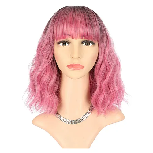 Longzhao Wholesale Synthetic Ombre Pink Heat Resistant Wigs Cheap Short Curly Wigs For Black Women