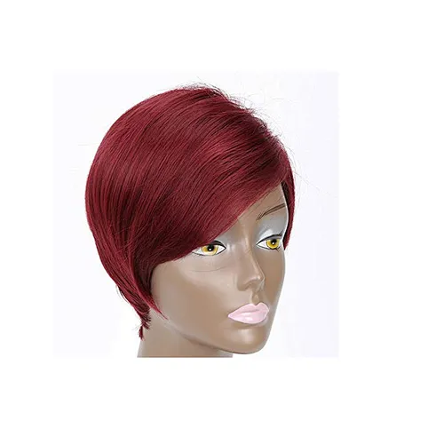 Longzhao The Best Selling Synthetic Short Style Hair With Red Bangs Wigs For Women Straight Pixie Cut Wigs Heat Resistant Fiber