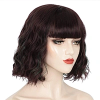 Machine Made Wholesale Cheap Vendor Afro Kinky Curly Short Bob Black Wig With Bangs For Black Women Synthetic Hair Wigs