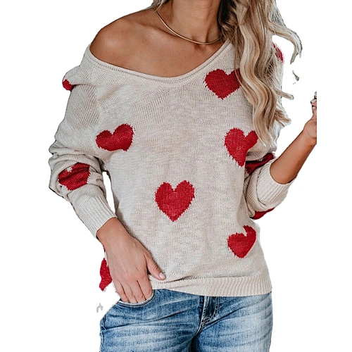 Love V-neck winter hot sale clothes knitted women casual fashion sweater