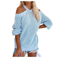 Women sexy off-shoulder solid color loose knit fashion casual sweater