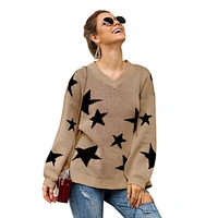 Star pattern round neck pullovers sweater casual clothes women sweater