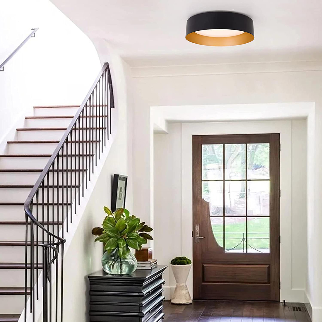Foyer Our ceiling light cover will definitely be an eye catcher for anyone who steps in your house due to this modern super thin design. No bulbs are required.The dimmable LED ceiling lights brings you the most warm lighting