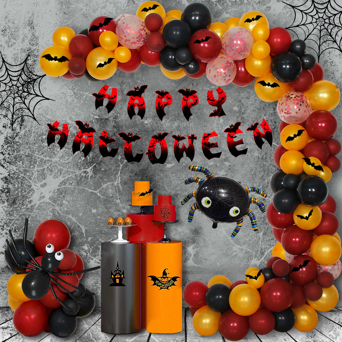 Hot Selling Halloween Party Decoration Skull Ghost Foil Balloon Set Happy Halloween Letter Banner