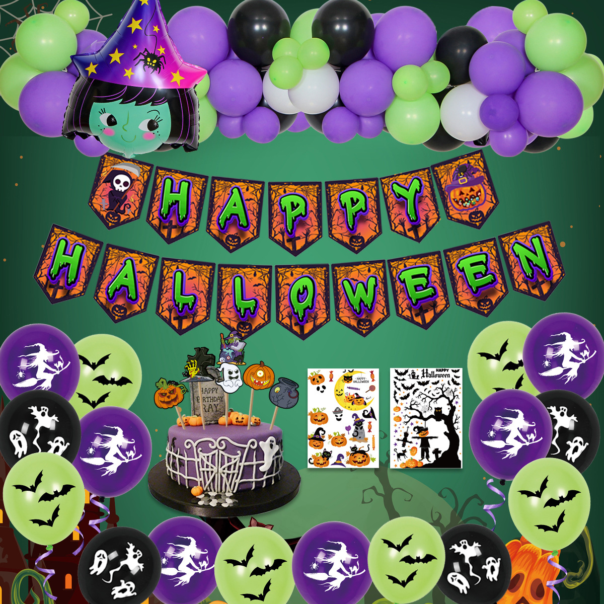 Hot Selling Halloween Party Decoration Skull Ghost Foil Balloon Set Happy Halloween Letter Banner